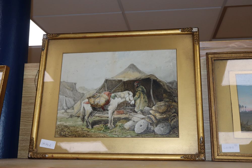 Paul H. Ellis (1882-1908), three watercolours, Arabs in a desert and encampment scenes, 18 x 24cm, 23.5 x 31.5cm and 30 x 40cm